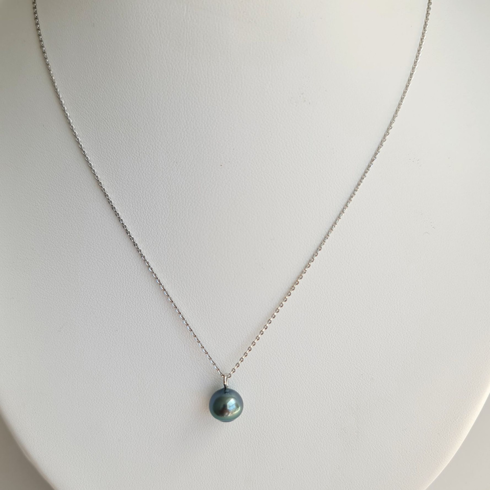 Tahiti - Collier Argent rhodié et Véritable Perle de Tahiti