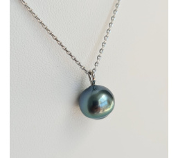 Tahiti - Collier Argent rhodié et Véritable Perle de Tahiti