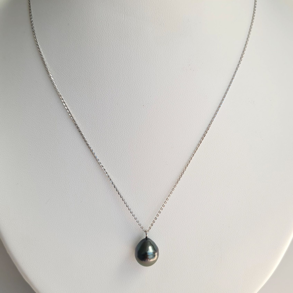 Tahiti - Collier Argent rhodié et Véritable Perle de Tahiti