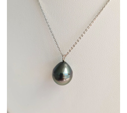 Tahiti - Collier Argent rhodié et Véritable Perle de Tahiti