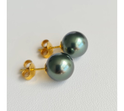 La Vie en Or - Boucles d'Oreilles en Or Jaune et Véritables Perles de Tahiti