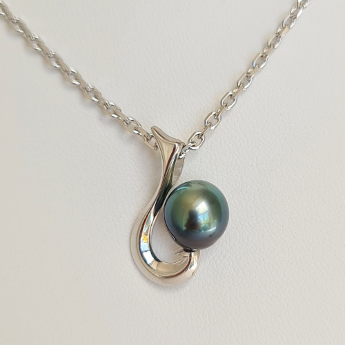 Hameçon - Pendentif Argent Rhodié et Perle de Tahiti d'exception