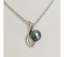 Hameçon - Pendentif Argent Rhodié et Perle de Tahiti d'exception