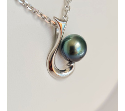 Hameçon - Pendentif Argent Rhodié et Perle de Tahiti d'exception