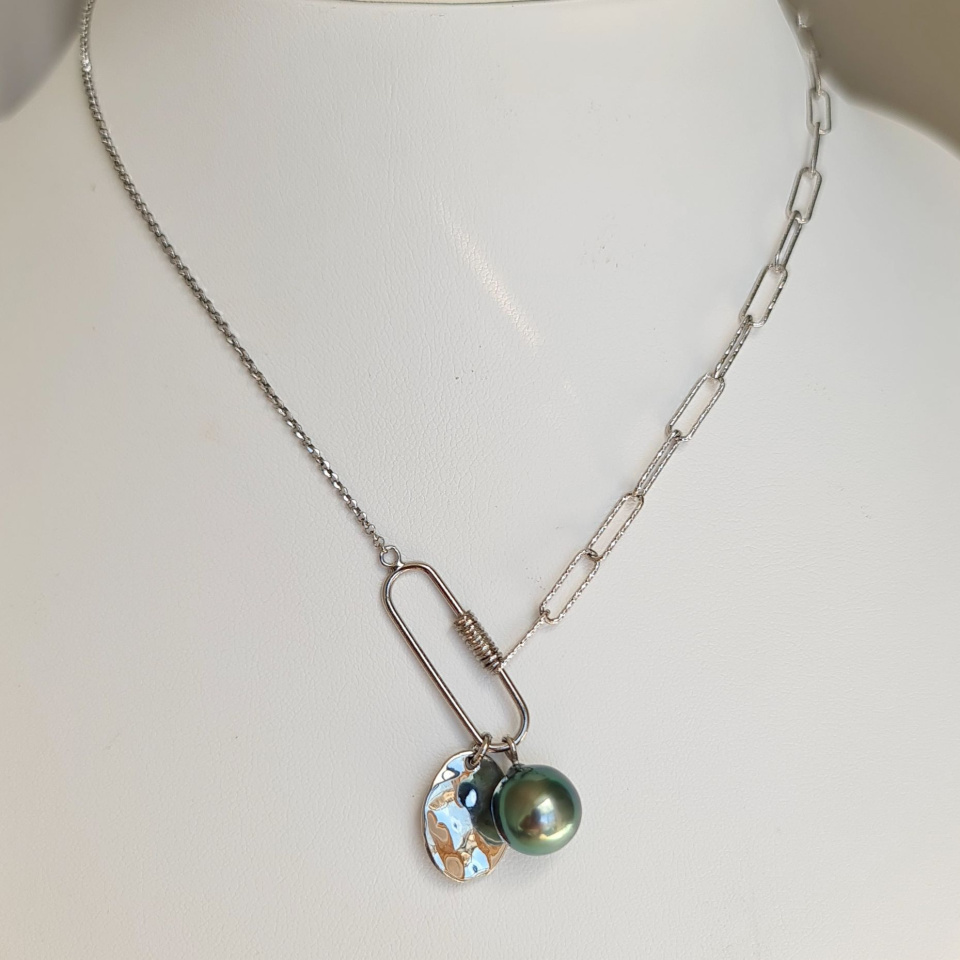 Poema - Collier Argent rhodié et Perle de Tahiti d'exception