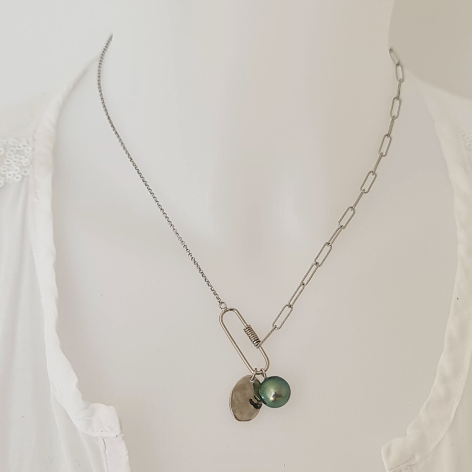 Poema - Collier Argent rhodié et Perle de Tahiti d'exception