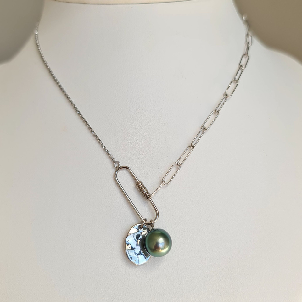 Poema - Collier Argent rhodié et Perle de Tahiti d'exception