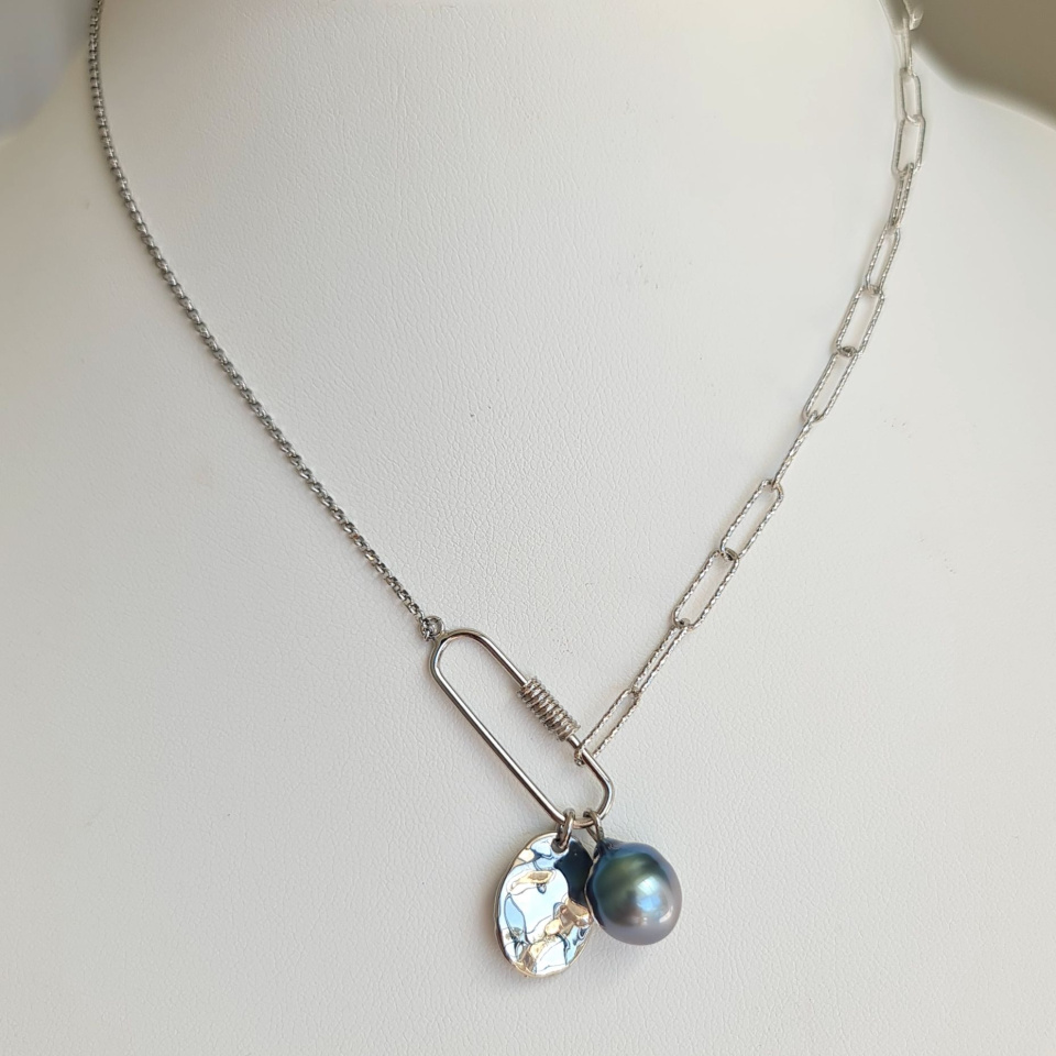 Poema - Collier Argent rhodié et Perle de Tahiti d'exception