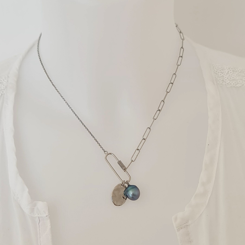 Poema - Collier Argent rhodié et Perle de Tahiti d'exception
