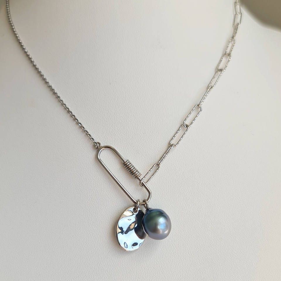 Poema - Collier Argent rhodié et Perle de Tahiti d'exception