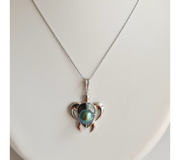Tortue Nacrée- Pendentif Argent Rhodié et Perle de Tahiti d'Exception