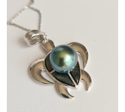 Tortue Nacrée- Pendentif Argent Rhodié et Perle de Tahiti d'Exception