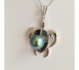 Tortue Nacrée- Pendentif Argent Rhodié et Perle de Tahiti d'Exception