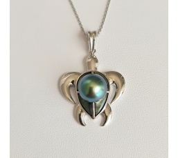 Tortue Nacrée- Pendentif Argent Rhodié et Perle de Tahiti d'Exception