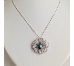 Kanalei - Pendentif/Broche Argent Rhodié et Perle de Tahiti d'exception