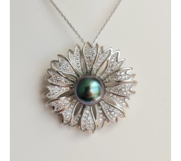 Kanalei - Pendentif/Broche Argent Rhodié et Perle de Tahiti d'exception