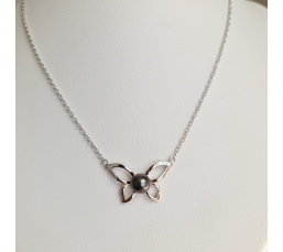Papillon Vole, vole ... - Collier Argent Rhodié et Véritable Perle de Tahiti d'exception