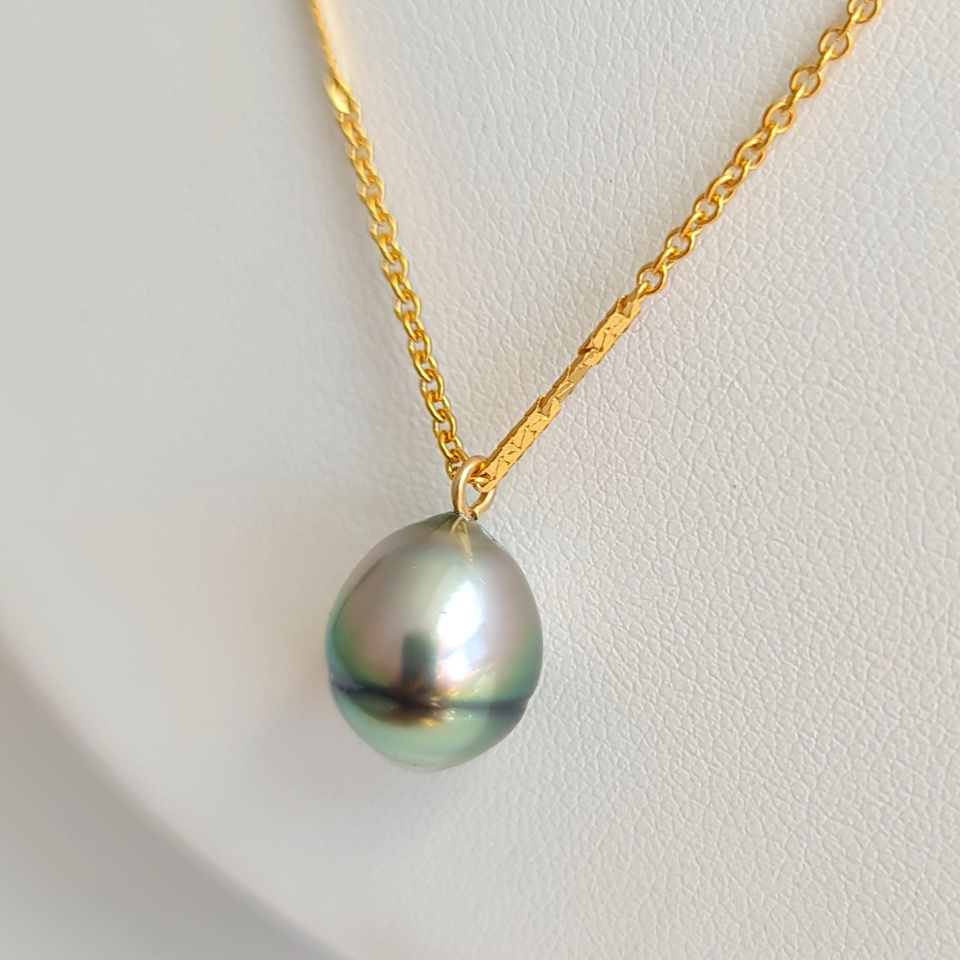 Here - Collier or laminé 14 carats et Perle de Tahiti d'exception