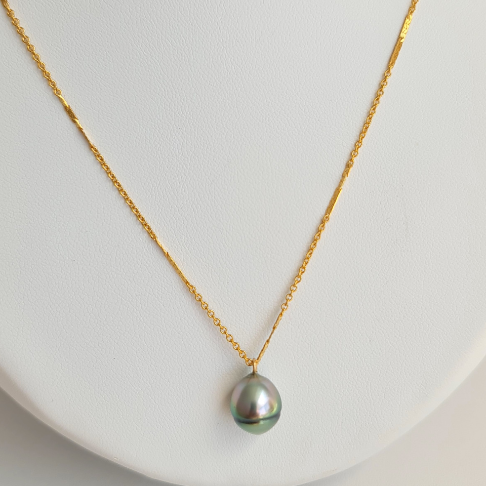 Here - Collier or laminé 14 carats et Perle de Tahiti d'exception