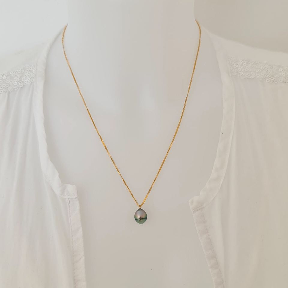 Here - Collier or laminé 14 carats et Perle de Tahiti d'exception