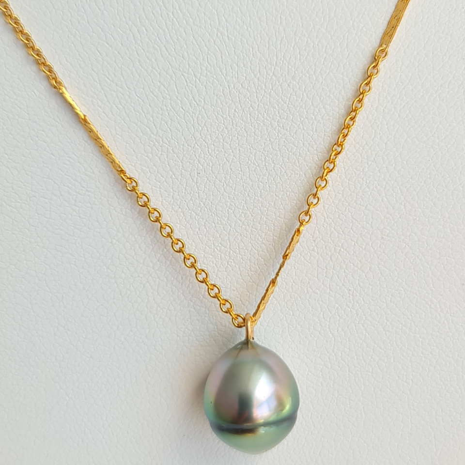 Here - Collier or laminé 14 carats et Perle de Tahiti d'exception