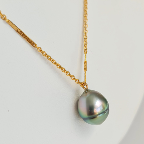 Here - Collier or laminé 14 carats et Perle de Tahiti d'exception