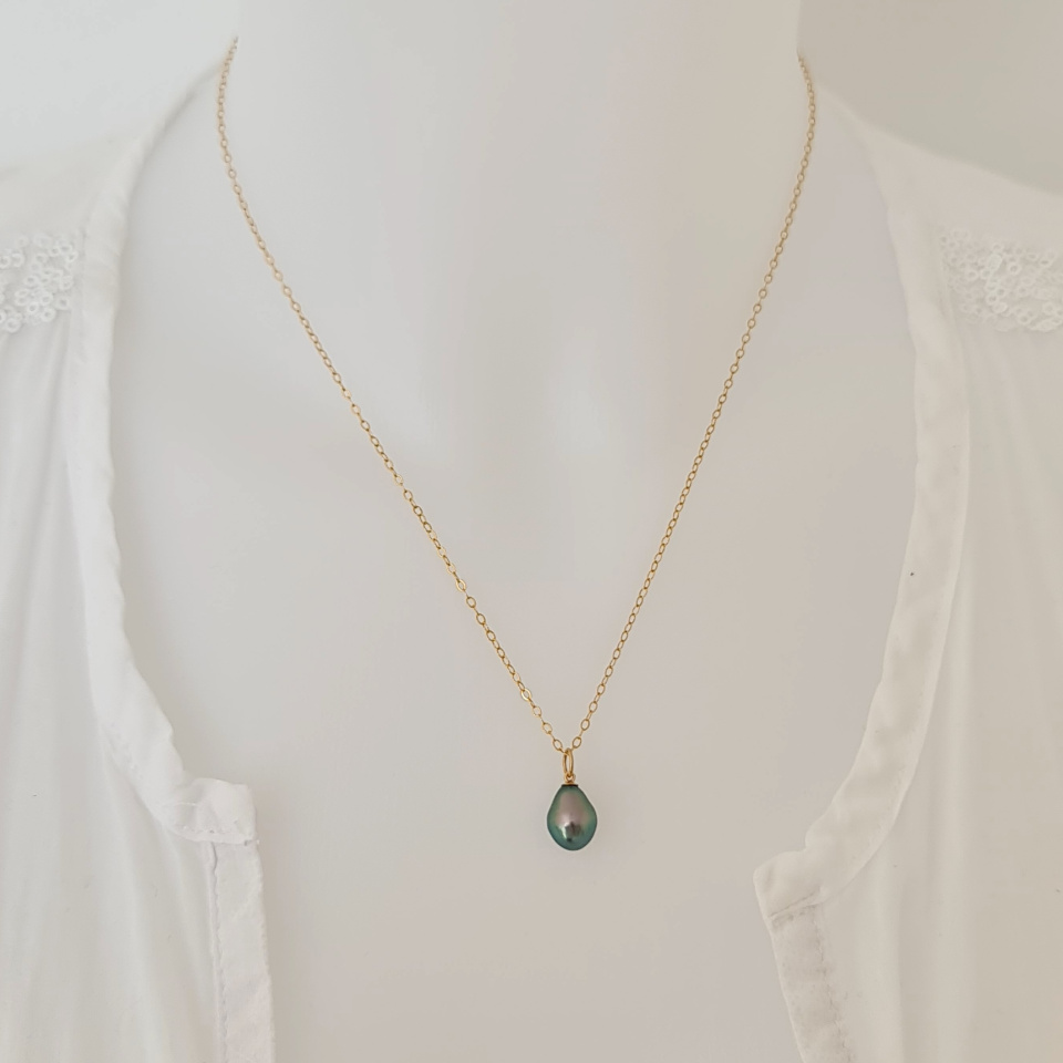 Anabella - Collier or laminé 14 carats et Véritable Perle de Tahiti