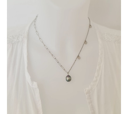 Poehina - Collier Argent rhodié et Véritable Perle de Tahiti