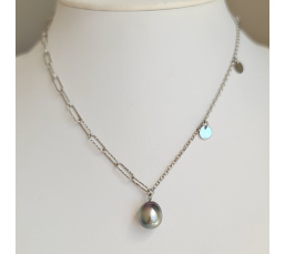 Poehina - Collier Argent rhodié et Véritable Perle de Tahiti
