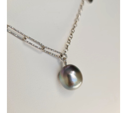 Poehina - Collier Argent rhodié et Véritable Perle de Tahiti