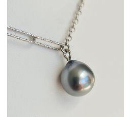 Poehina - Collier Argent rhodié et Véritable Perle de Tahiti