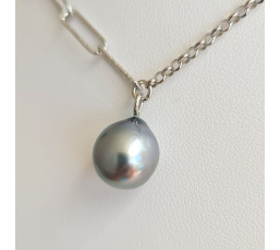 Poehina - Collier Argent rhodié et Véritable Perle de Tahiti