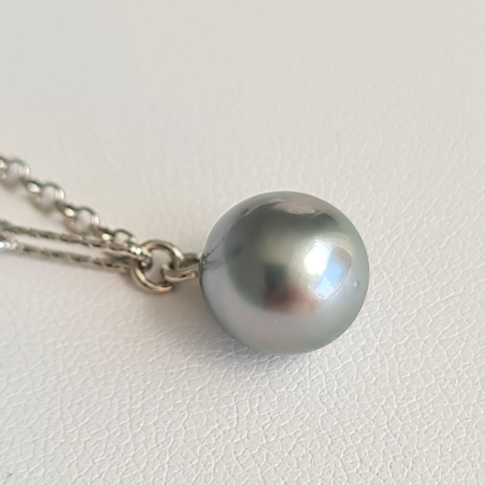 Poehina - Collier Argent rhodié et Véritable Perle de Tahiti