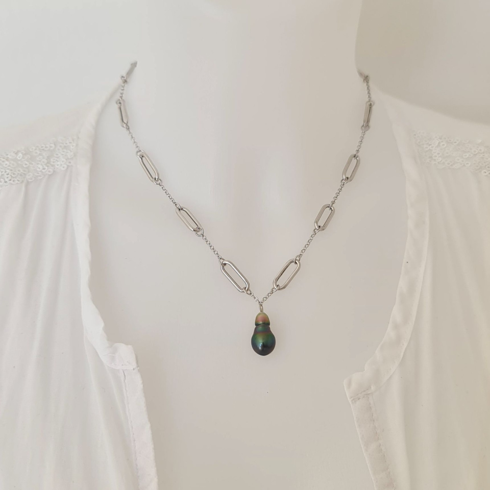Arc-En-Ciel - Collier Argent rhodié et Perle de culture de Tahiti d'Exception