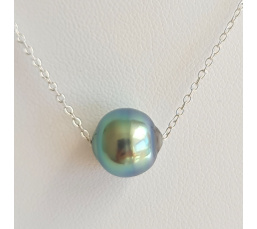 Tetiaroa - Collier Argent Massif et Véritable Perle de Tahiti