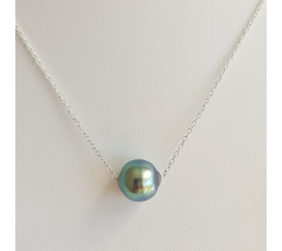 Tetiaroa - Collier Argent Massif et Véritable Perle de Tahiti
