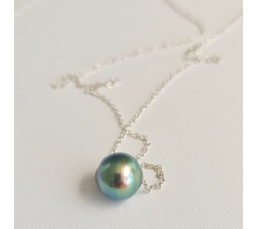 Tetiaroa - Collier Argent Massif et Véritable Perle de Tahiti