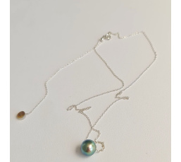 Tetiaroa - Collier Argent Massif et Véritable Perle de Tahiti