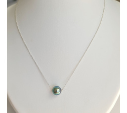 Tetiaroa - Collier Argent Massif et Véritable Perle de Tahiti