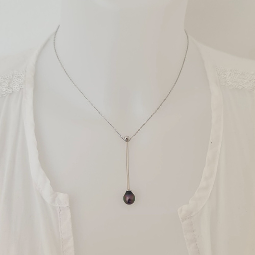 Poerani - Collier Argent rhodié et Perle de Tahiti d'exception