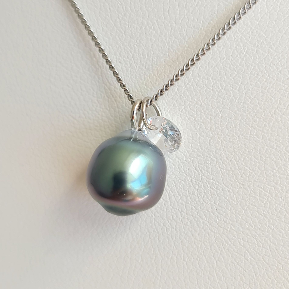 Tahiti - Collier Argent rhodié et Véritable Perle de Tahiti