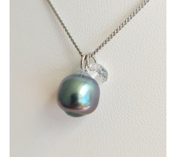 Tahiti - Collier Argent rhodié et Véritable Perle de Tahiti