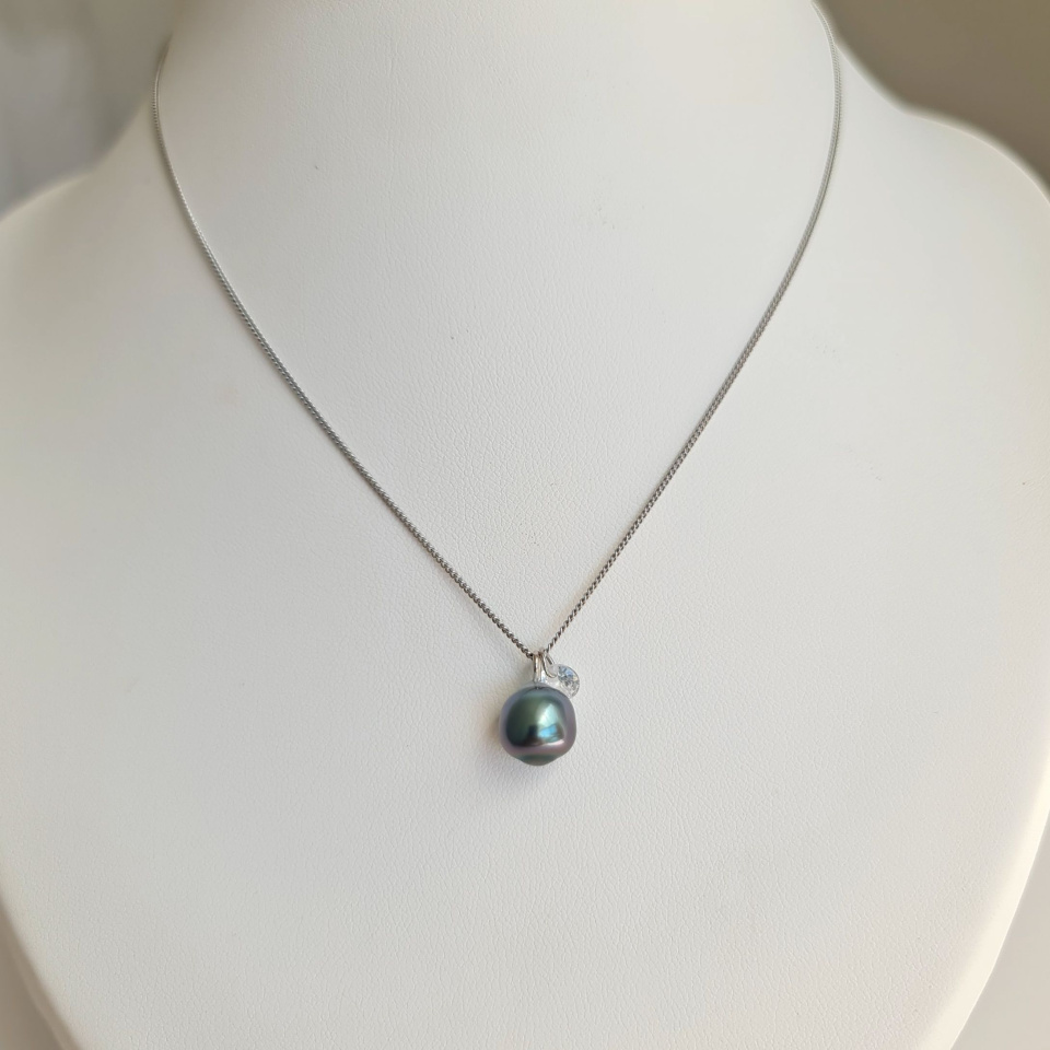 Tahiti - Collier Argent rhodié et Véritable Perle de Tahiti