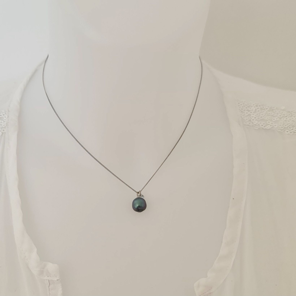 Tahiti - Collier Argent rhodié et Véritable Perle de Tahiti