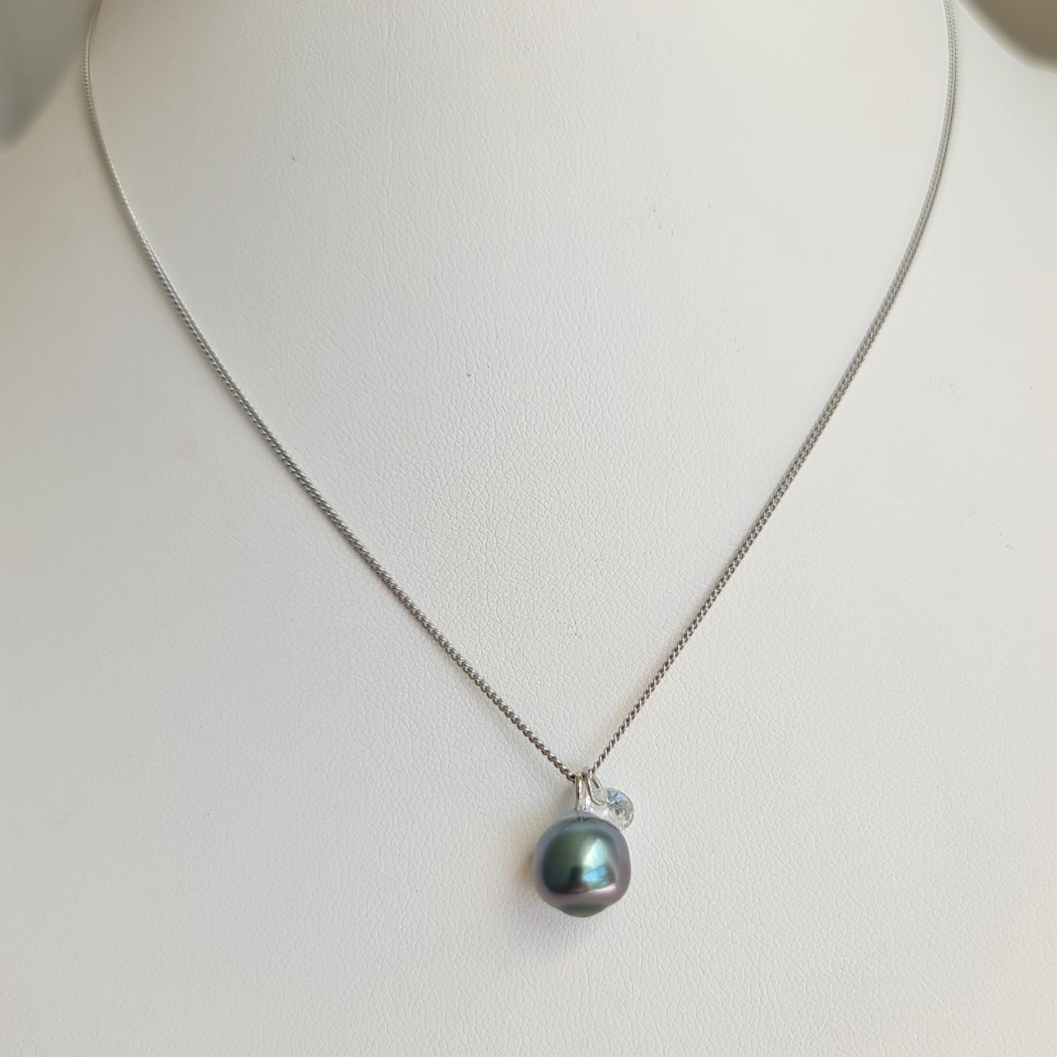 Tahiti - Collier Argent rhodié et Véritable Perle de Tahiti