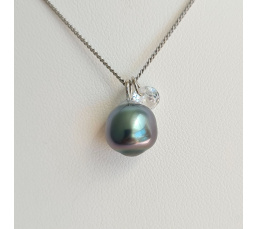 Tahiti - Collier Argent rhodié et Véritable Perle de Tahiti