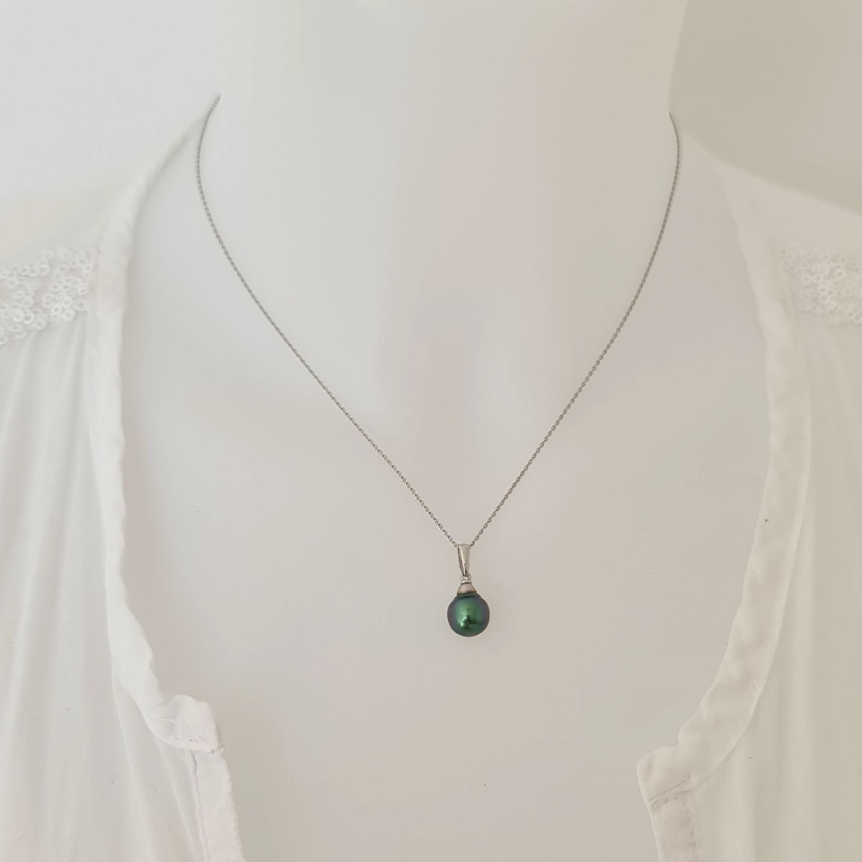 Belle de jour- Pendentif Argent Rhodié et Véritable Perle de Tahiti