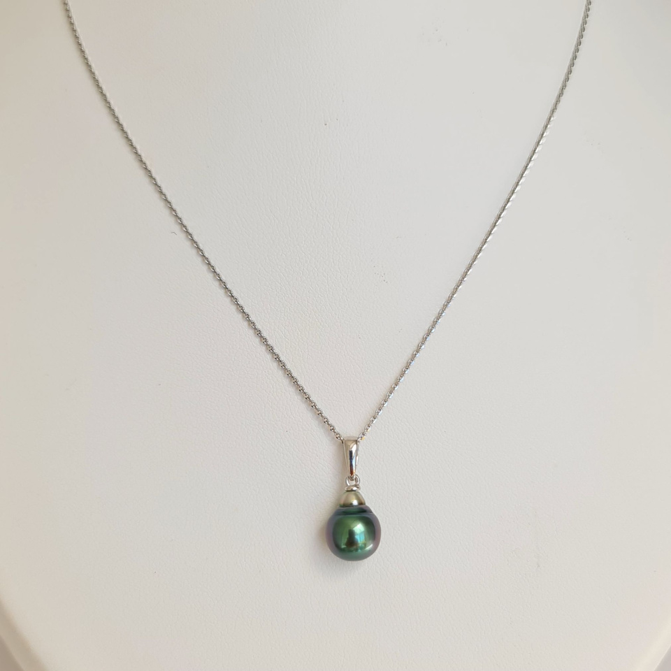 Belle de jour- Pendentif Argent Rhodié et Véritable Perle de Tahiti