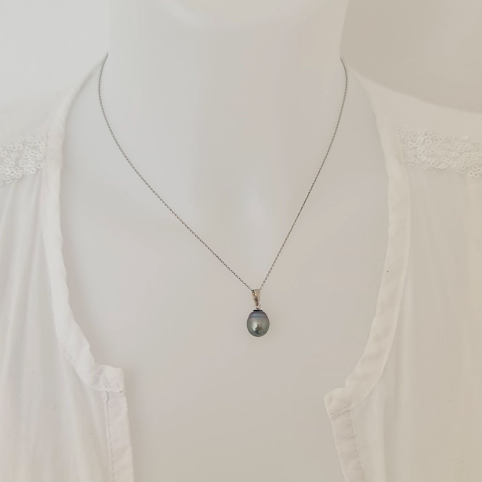 Poe - Pendentif Argent Rhodié et Véritable Perle de Tahiti