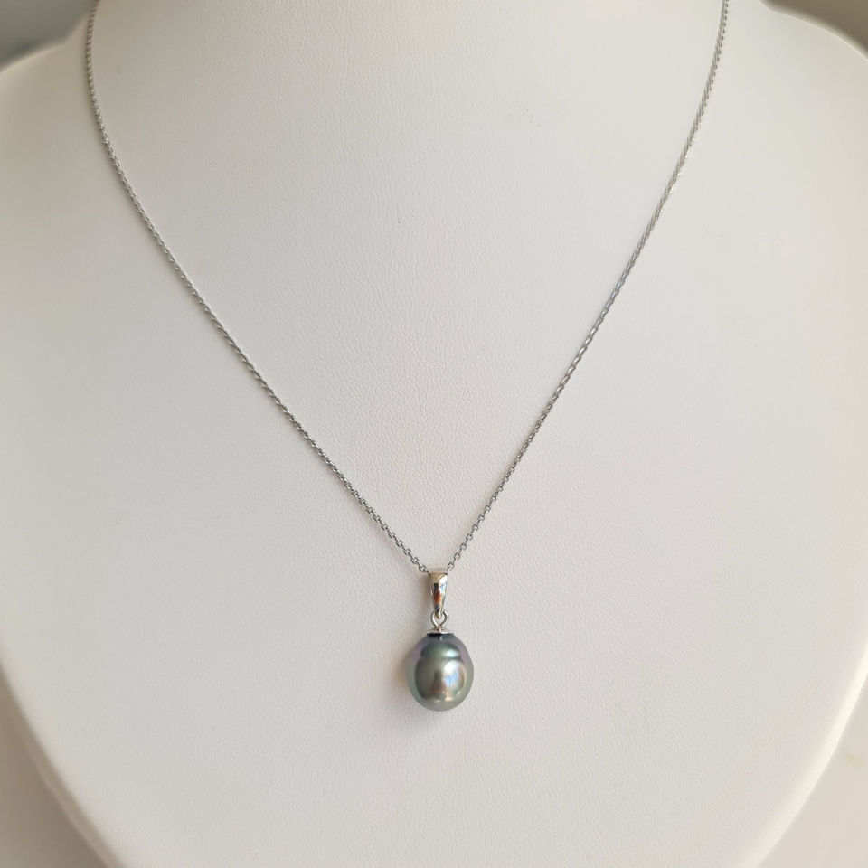 Poe - Pendentif Argent Rhodié et Véritable Perle de Tahiti